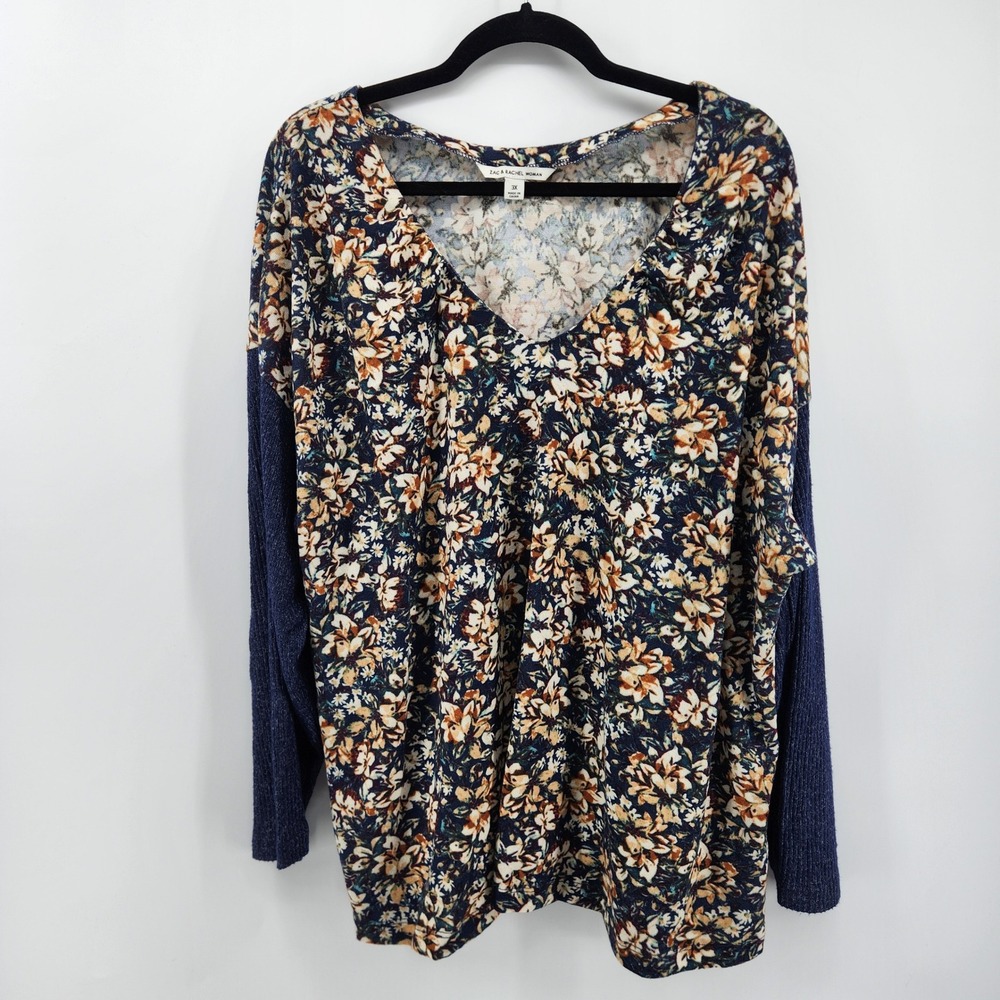 Zac & Rachel Woman 3X Floral Print Long Sleeve Blouse V Neck‎